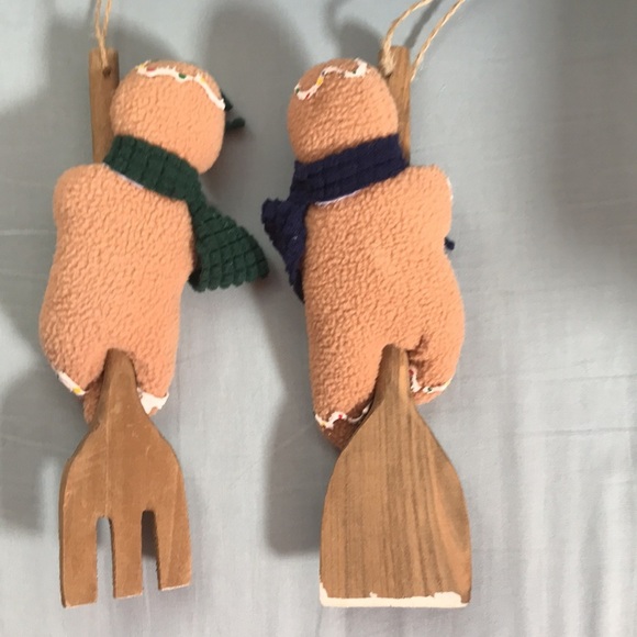 RARE vintage fabric gingerbread men fork & spatula kitchen Christmas ornaments - Picture 5 of 12